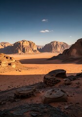 Fototapeta premium Majestic Wadi Rum Desert Landscape at Sunset.
