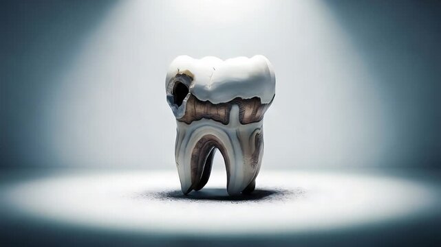Realistic Tooth Illustration with Cavity and Dental Treatment Concept on White