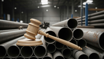 Wooden Gavel on Round Base in Metal Pipe Workshop Setting