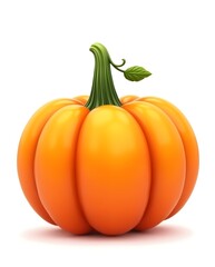Obraz premium A vibrant orange pumpkin with a green stem, isolated on a white background, perfect for autumn or Halloween.
