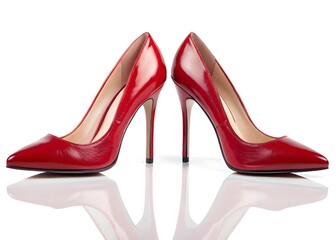 A pair of stylish red high-heeled shoes