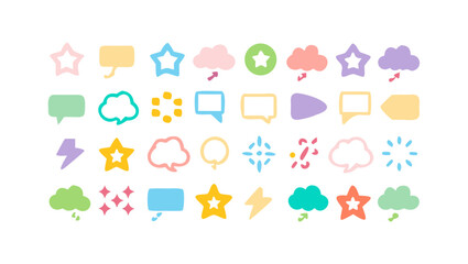 Colorful speech bubbles and stars clouds lightning bolts