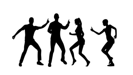 Diverse group of people dancing energetically silhouettes