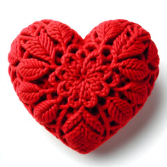 red heart Crochet isolated on white background