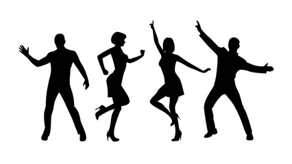 Diverse group of people dancing joyfully silhouette