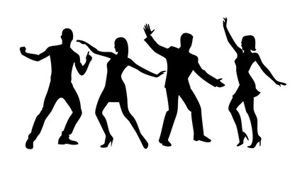Diverse group of people dancing joyfully silhouettes