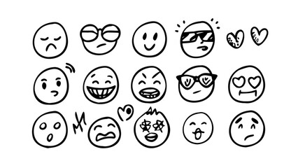 Hand drawn smiley faces with different expressions