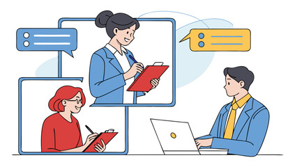 Online Business Meeting Three Professionals Collaborating via Video Conference.