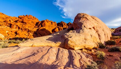 Fototapeta premium A sun-drenched vista of sculpted sandstone formations, showcasing the vibrant colors and textures of a desert landscape.