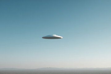 photorealistic ultraminimalist depiction of clean ultrabright blue sky featuring abstract shape of flying object