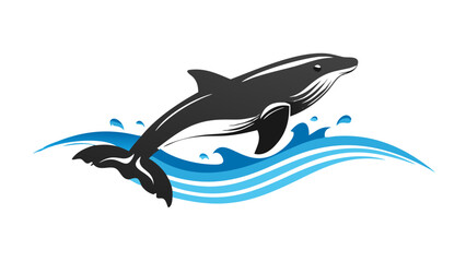 Majestic whale breaching blue waves jumping ocean