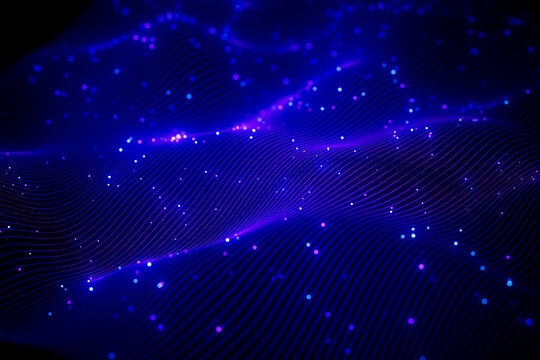 Abstract 3d neon technology background with data streaming and light