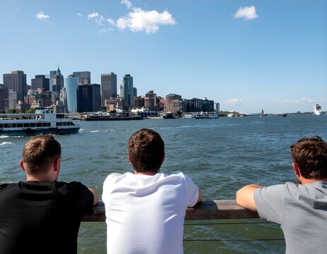 Three Friends Enjoying Stunning Skyline View
