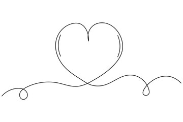 Minimalist heart shaped love icon created in a continuous one line drawing style on white background