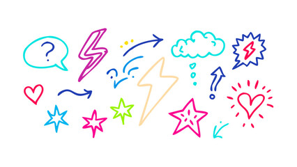 Neon Hand Drawn Doodle Elements symbols