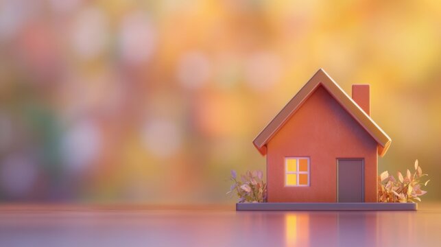 Small geometric house model with warm light in cozy autumn setting