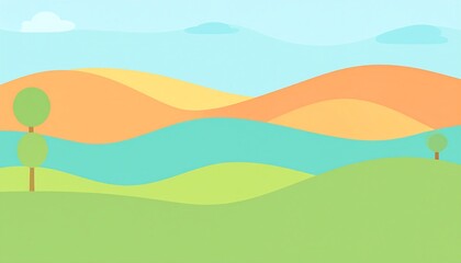 Obraz premium Cartoon landscape with hills and sky.