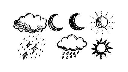 Retro Weather Icons vintage hand drawn