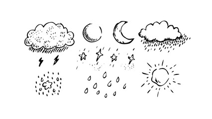 Retro Weather Icons vintage hand drawn