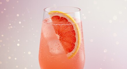 Pink Grapefruit Cocktail with Ice in Glass