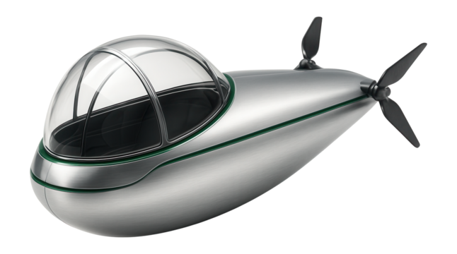 Observation airship with a transparent dome and green accents