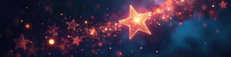 Close-up of a sparkling star, radiating light and hope, symbolizing the fulfillment of dreams and aspirations; a visual representation of wishing for the best , sky, accomplishment, galaxy