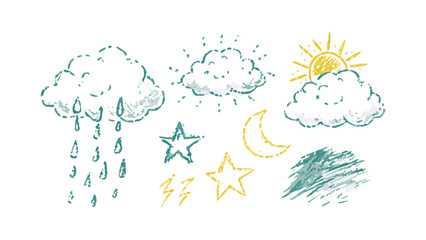 Weather icons hand drawn moon stars