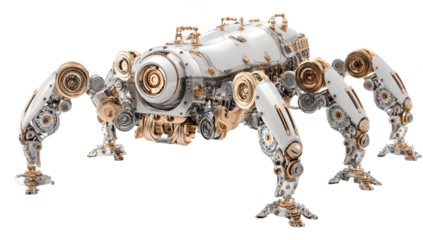 Robotic spider with intricate steampunk-inspired design, gears, and metallic finish