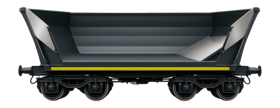 Self-discharge train wagon with hydraulic side panels and sloped interior floor