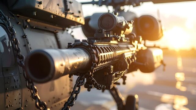 Military rifle mounted on helicopter
