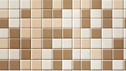 A mosaic of square tiles in shades of beige and brown, arranged in a repeating geometric pattern.
