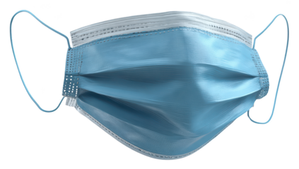Blue surgical face mask isolated on black background. Protective medical equipment