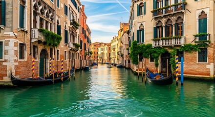 Obraz premium Enchanting venetian canal with gondolas and historic buildings along the waterway