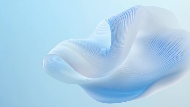 Abstract 3D Shape with Intersecting White and Pale Blue Curved Lines on Light Blue Gradient Background Creating a Modern Digital Art Piece
