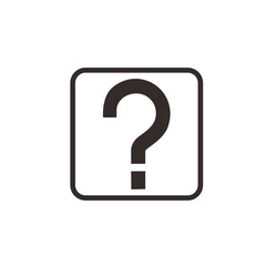 A simple graphic showing a dark question mark inside a square frame, isolated.