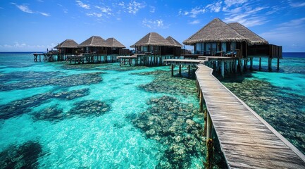 Obraz premium Tropical overwater bungalows on a vibrant coral reef (1)