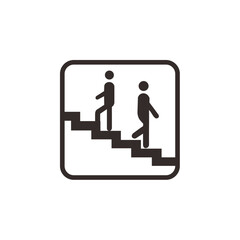 Sign depicting figures ascending and descending stairs within a rounded square frame.