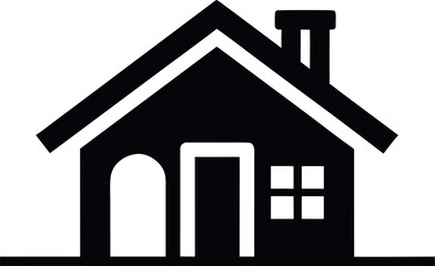 Vector art of simple black silhouette of a house with a chimney, door, and window