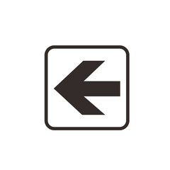 Fototapeta premium A black arrow pointing left, centered within a square with rounded corners, on a white background.