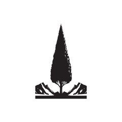 Fototapeta premium Black Color Cypress Tree Silhouette Vector Illustration, Solid White Background.