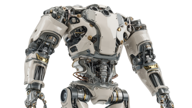 Mechanical humanoid torso, intricate details of machinery, futuristic design