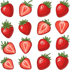 
Create a kinds of deferent Strawberry vector art with white background.