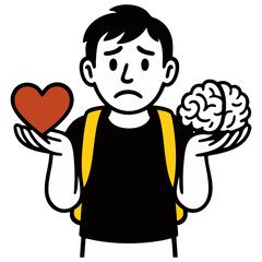 Student Holding Heart and Brain – Symbol of Emotions and Logic
