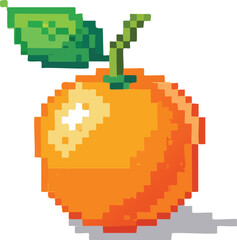 Fototapeta premium Pixel art illustration of an orange fruit in retro 16-bit game style with blocky pixels, bright colors, and simple shading, perfect for nostalgic gaming and digital art design.