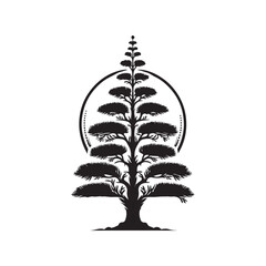 Black Color Cypress Tree Silhouette Vector Illustration, Solid White Background.