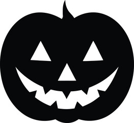 Black Silhouette of a Happy Halloween Jack-o'-lantern with Triangular Eyes and Jagged Smile