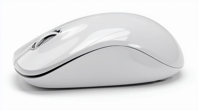 Smooth glossy white computer mouse featured in detailed isolated video on white background with minimalist contemporary style