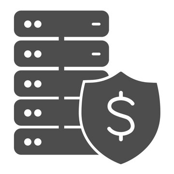 Cloud hosting with dollar emblem solid icon, data hoarding concept. Vector graphics. Paid storage of drives array sign on white background, glyph style icon for mobile or web design.