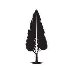 Black Color Cypress Tree Silhouette Vector Illustration, Solid White Background.