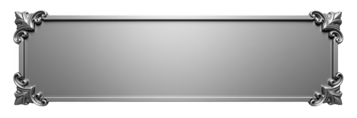 Elegant silver frame with ornate corners, perfect for showcasing artwork or photographs. polished surface adds touch of sophistication